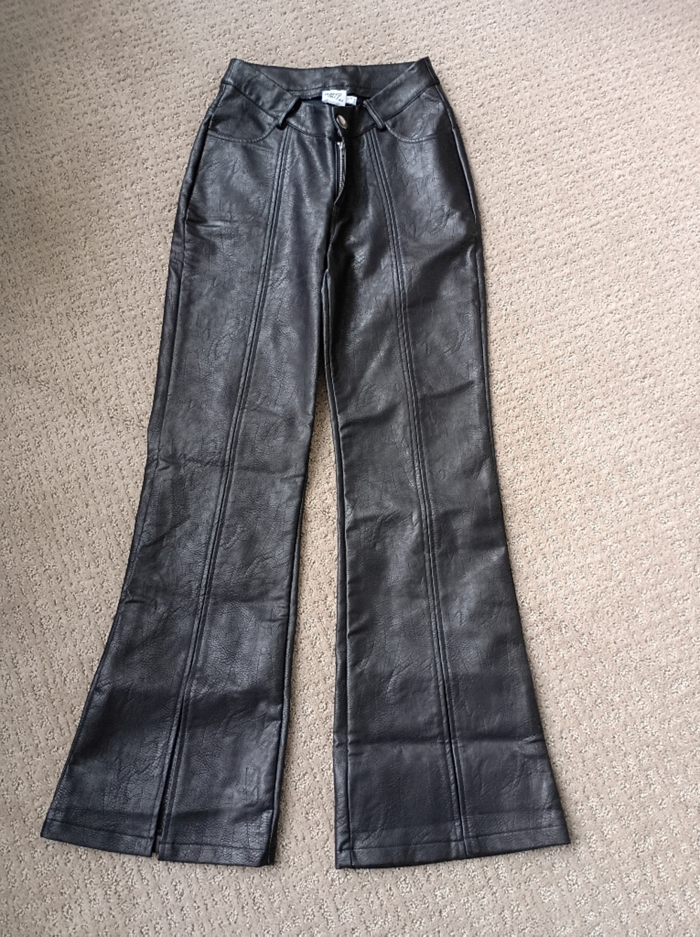Princess Polly XX Black Faux Leather Flared Pants